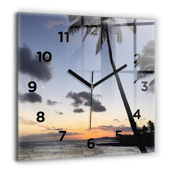 Square glass wall clock Palm tree and sunrise