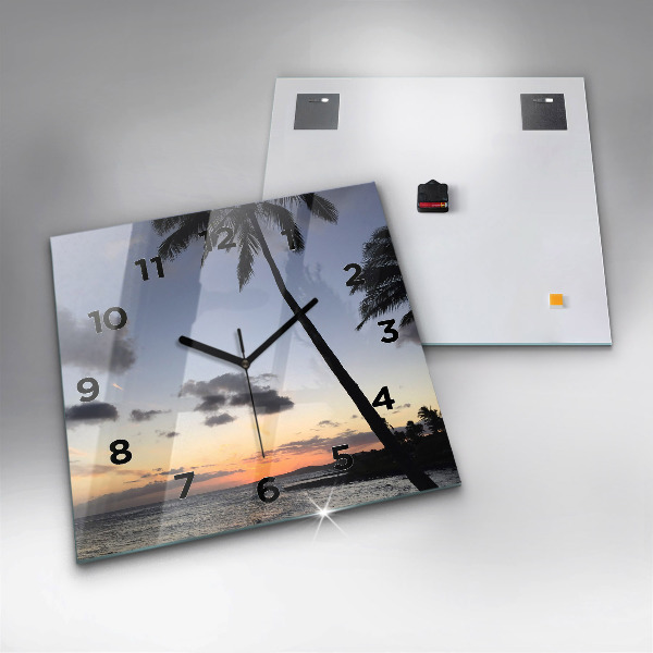 Square glass wall clock Palm tree and sunrise