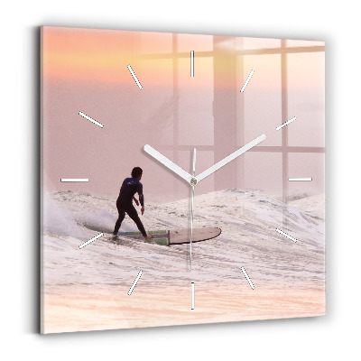 Square glass wall clock Surfer in Hawaii