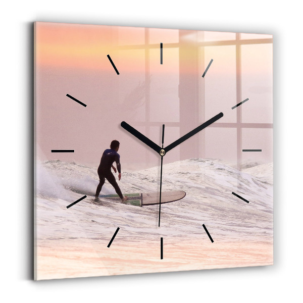 Square glass wall clock Surfer in Hawaii