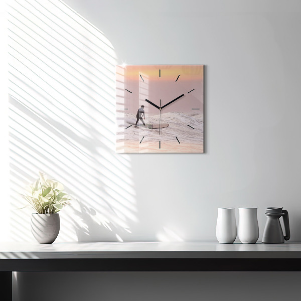 Square glass wall clock Surfer in Hawaii