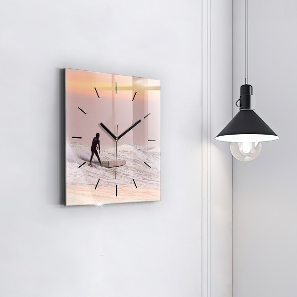 Square glass wall clock Surfer in Hawaii