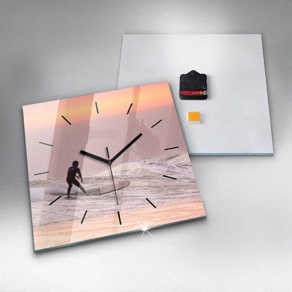 Square glass wall clock Surfer in Hawaii