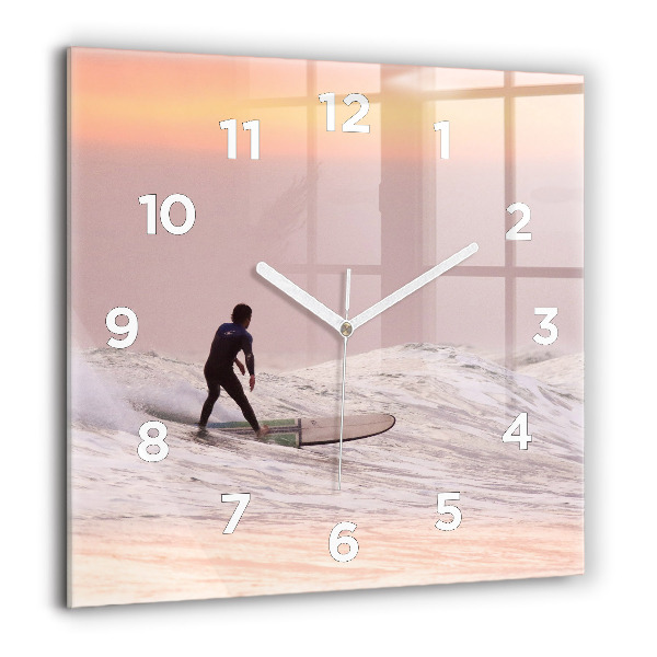 Square glass wall clock Surfer in Hawaii