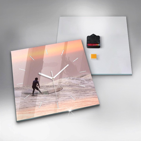 Square glass wall clock Surfer in Hawaii