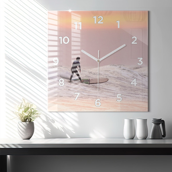 Square glass wall clock Surfer in Hawaii