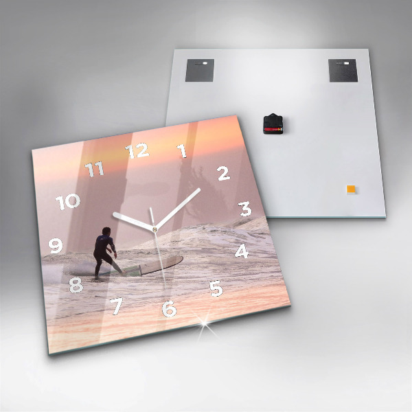 Square glass wall clock Surfer in Hawaii