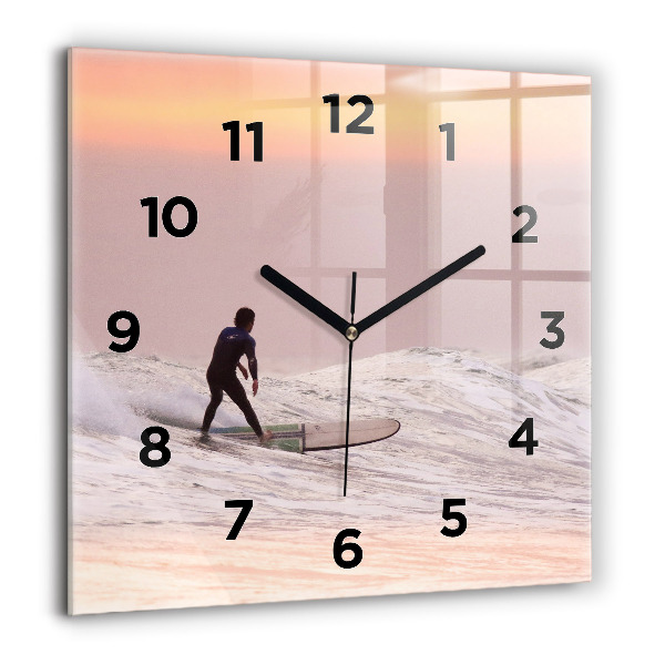 Square glass wall clock Surfer in Hawaii