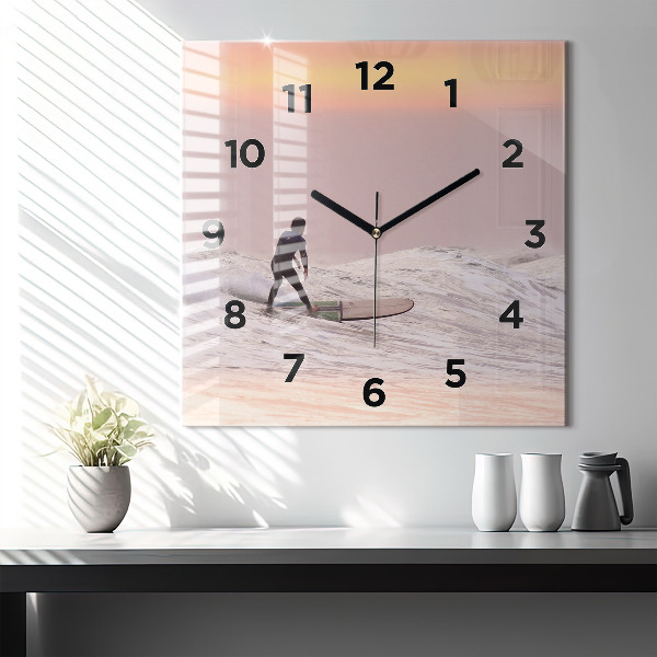 Square glass wall clock Surfer in Hawaii