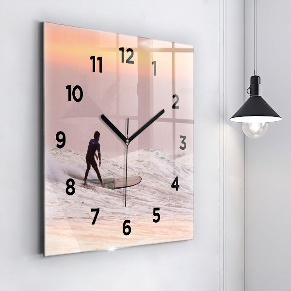 Square glass wall clock Surfer in Hawaii