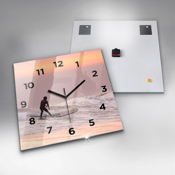 Square glass wall clock Surfer in Hawaii