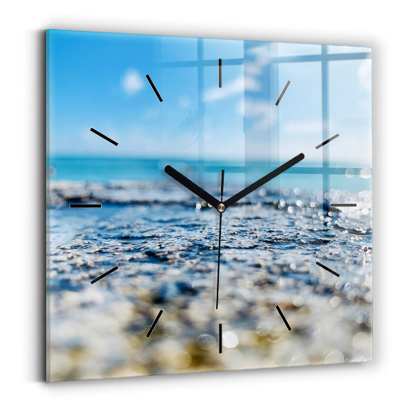 Square glass wall clock Water photography