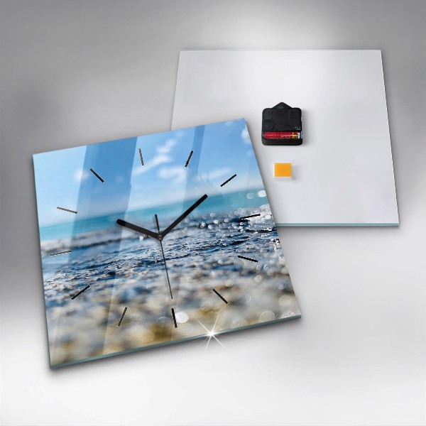 Square glass wall clock Water photography