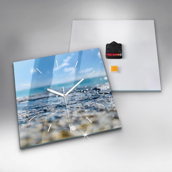 Square glass wall clock Water photography