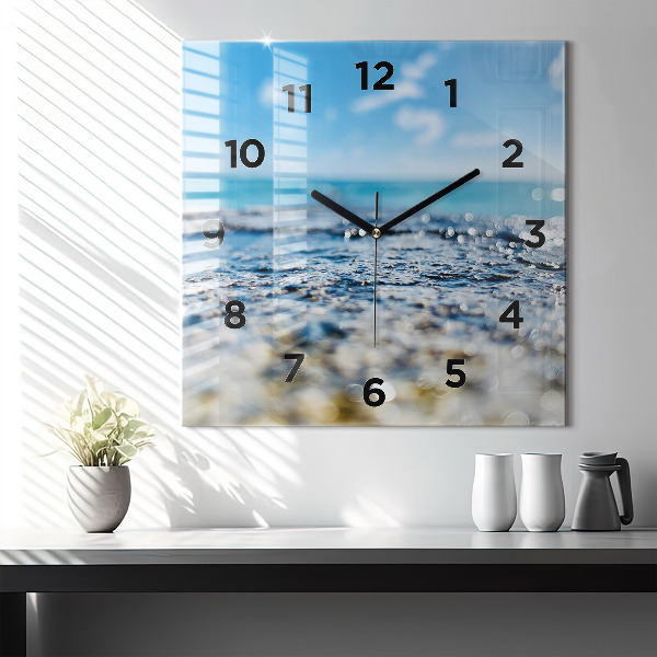 Square glass wall clock Water photography