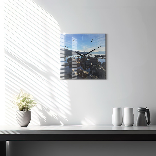 Square glass wall clock Sea view
