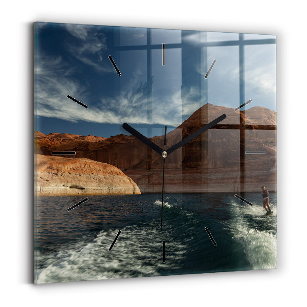 Square glass wall clock Person on water skis