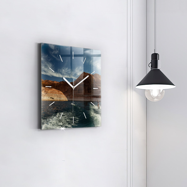 Square glass wall clock Person on water skis
