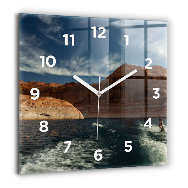 Square glass wall clock Person on water skis