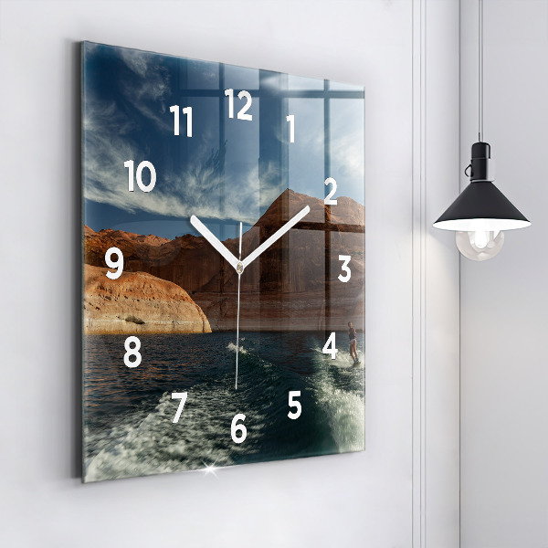 Square glass wall clock Person on water skis