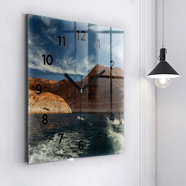 Square glass wall clock Person on water skis