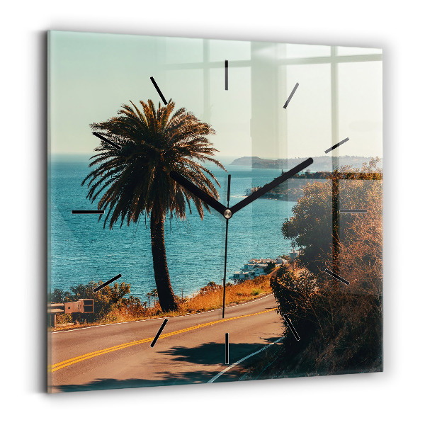 Square glass wall clock Palm trees in Malibu