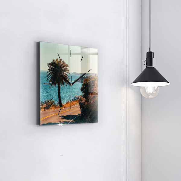 Square glass wall clock Palm trees in Malibu