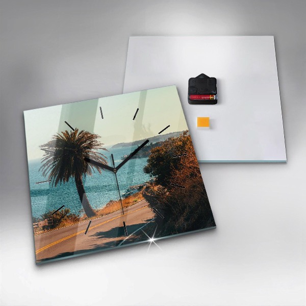 Square glass wall clock Palm trees in Malibu