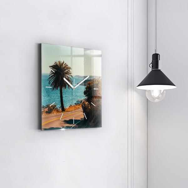Square glass wall clock Palm trees in Malibu