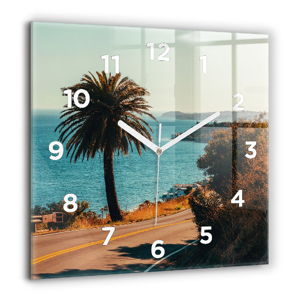 Square glass wall clock Palm trees in Malibu