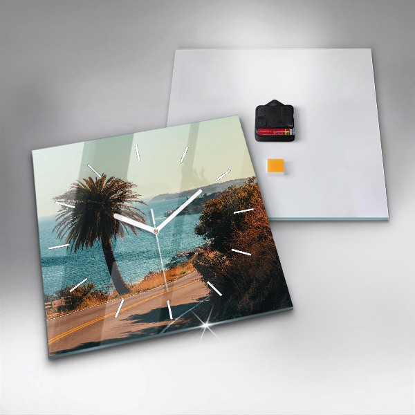Square glass wall clock Palm trees in Malibu