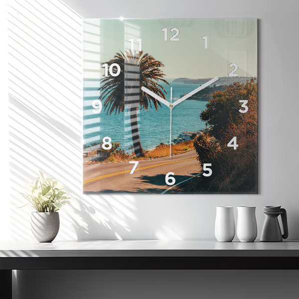 Square glass wall clock Palm trees in Malibu
