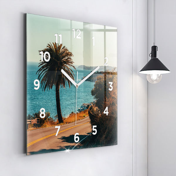 Square glass wall clock Palm trees in Malibu