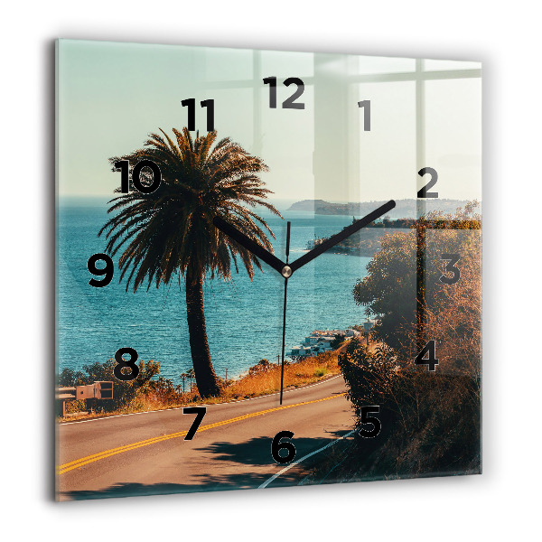 Square glass wall clock Palm trees in Malibu