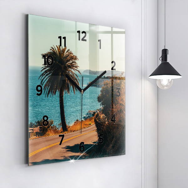 Square glass wall clock Palm trees in Malibu