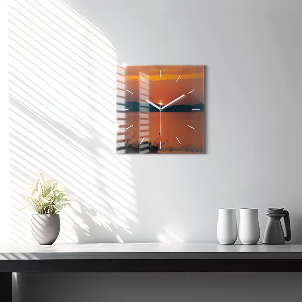 Square glass wall clock Lake Balaton in the evening