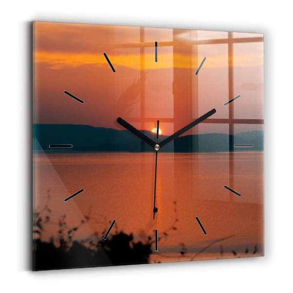 Square glass wall clock Lake Balaton in the evening