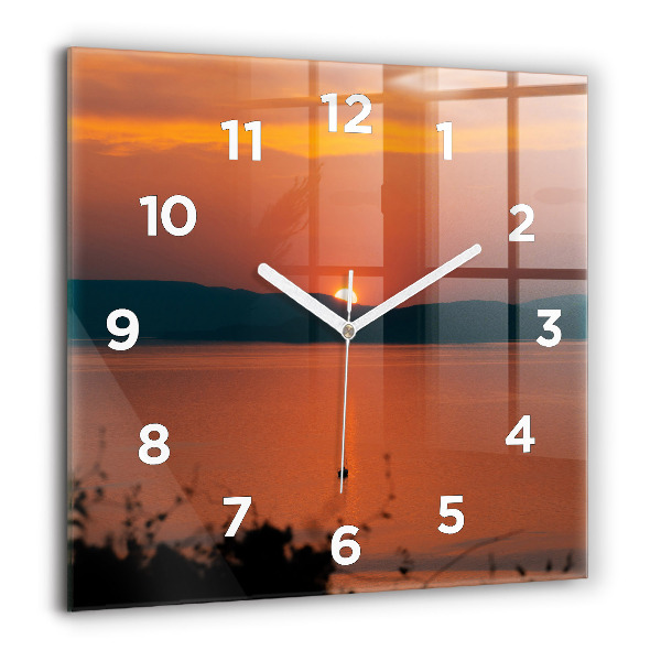 Square glass wall clock Lake Balaton in the evening