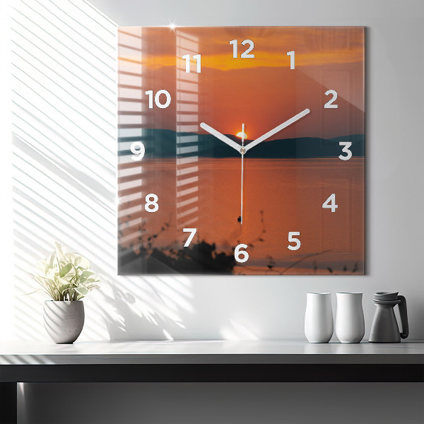 Square glass wall clock Lake Balaton in the evening