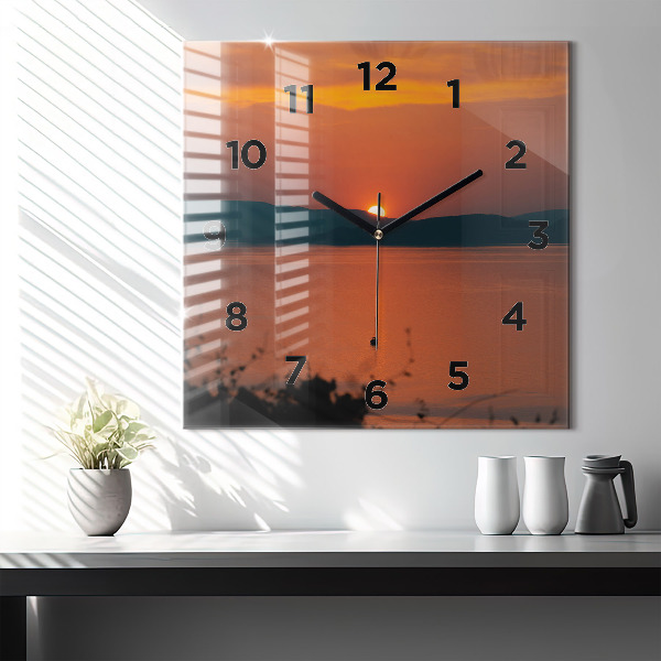 Square glass wall clock Lake Balaton in the evening