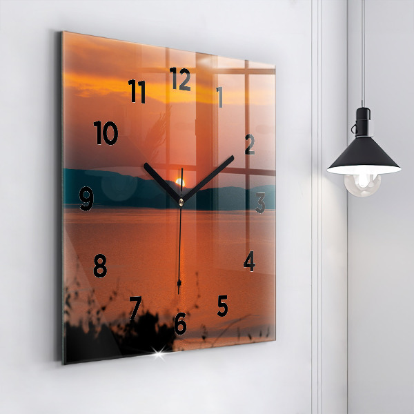 Square glass wall clock Lake Balaton in the evening