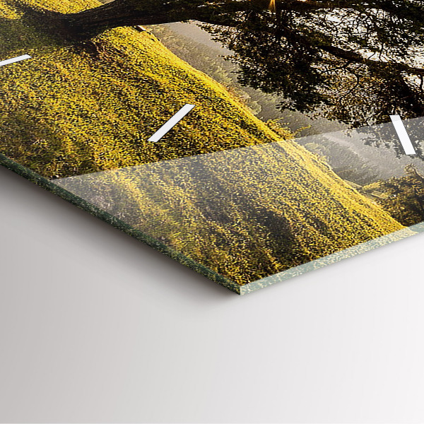 Square glass wall clock A tree on a hill