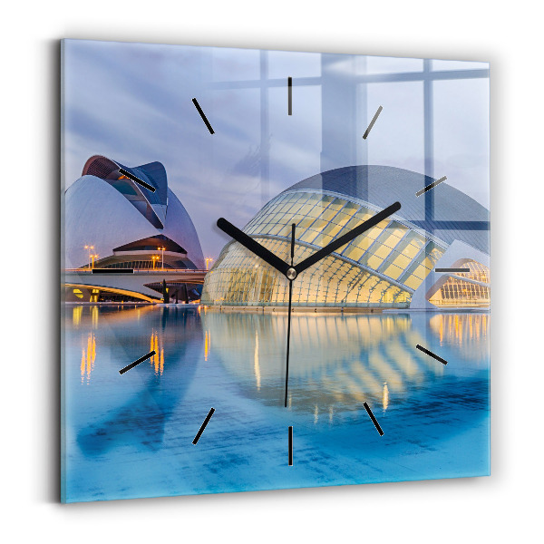 Square glass wall clock City sunset