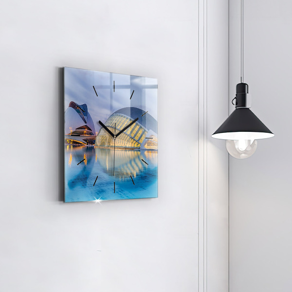 Square glass wall clock City sunset