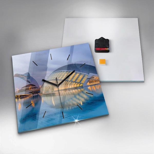 Square glass wall clock City sunset