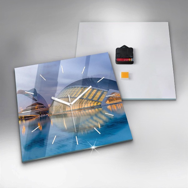 Square glass wall clock City sunset