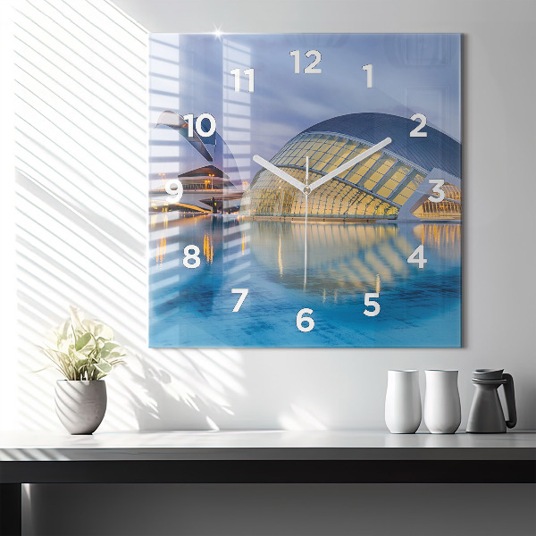 Square glass wall clock City sunset