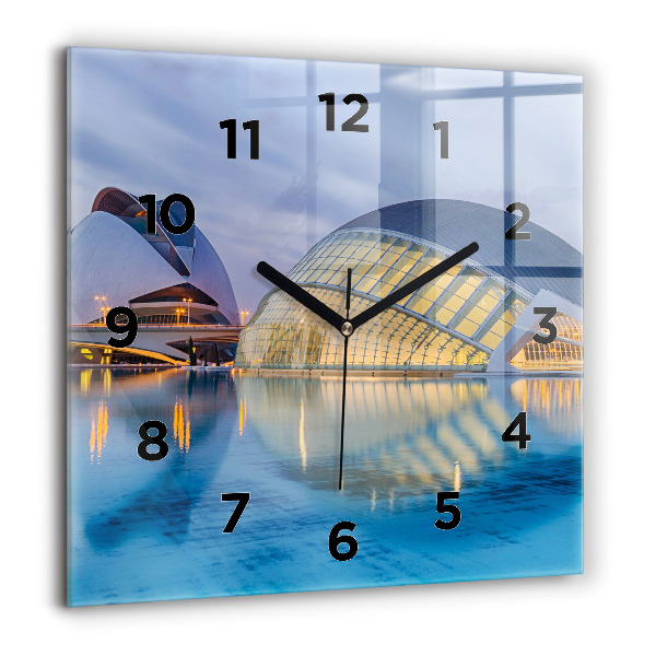 Square glass wall clock City sunset