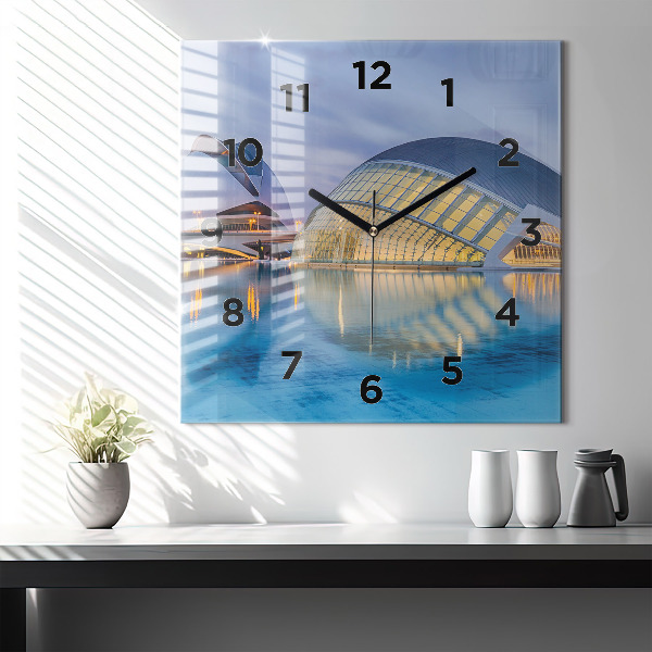 Square glass wall clock City sunset