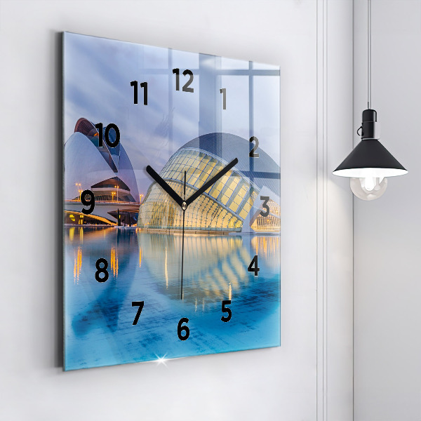 Square glass wall clock City sunset